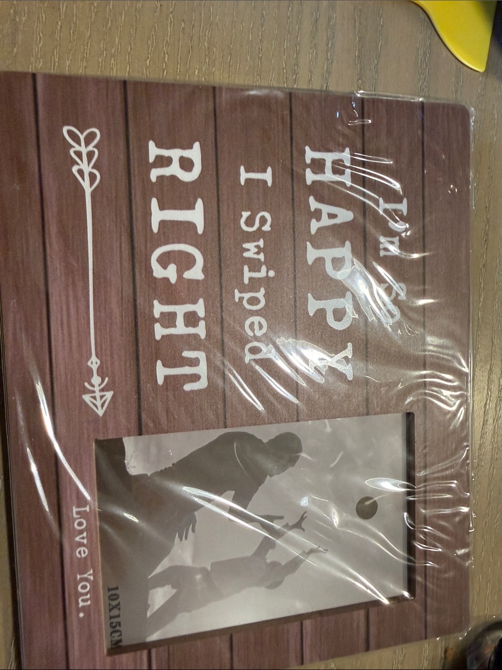 Happy I Swiped Right Wooden Photo Frame - Brown